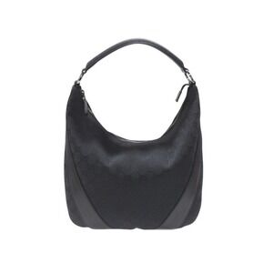 GUCCI Hobo Shoulder Bag Black GG Canvas Leather